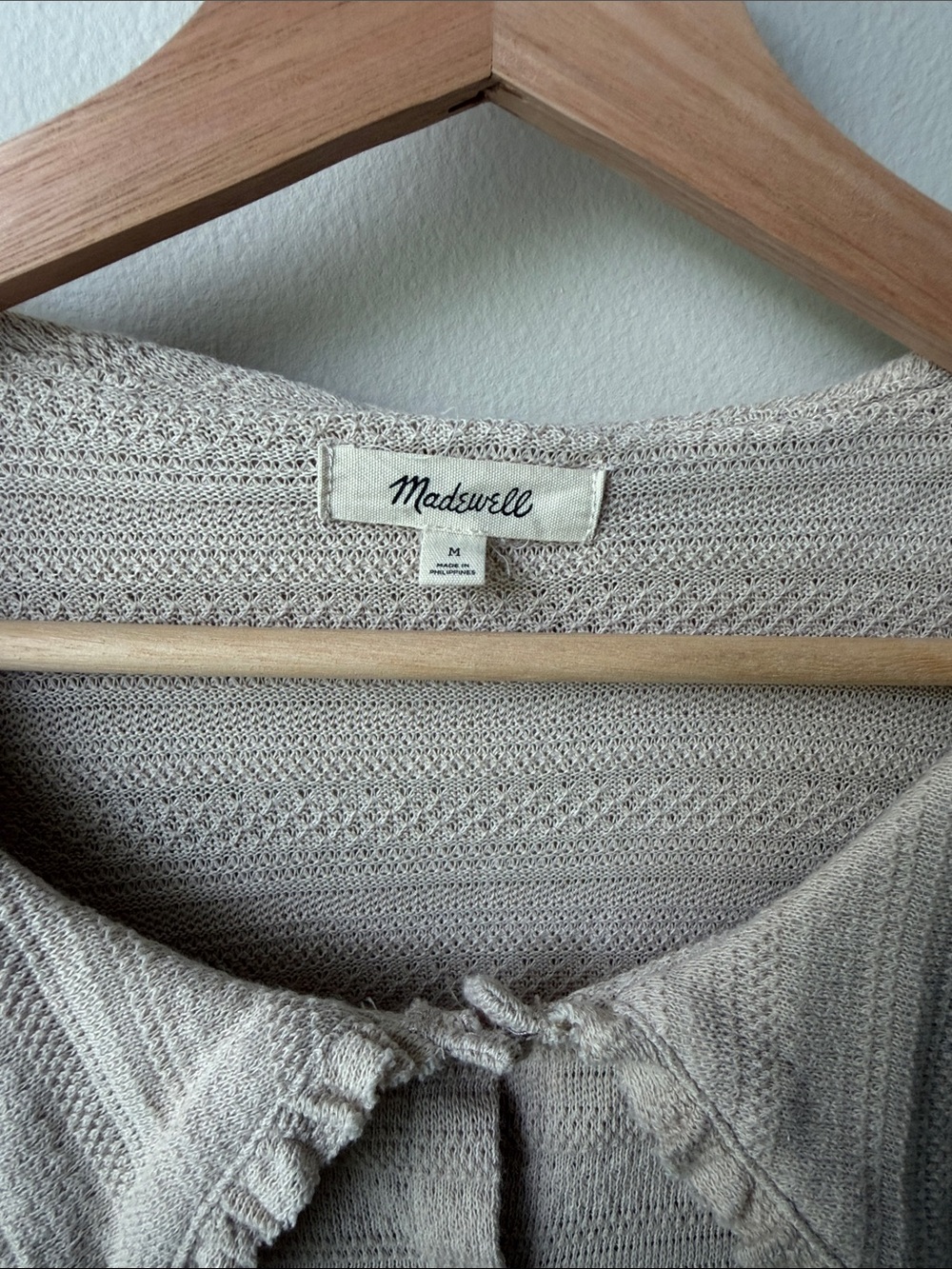 Madewell Cream Ruffled Collar Button-Up Knit Top - Picture 2 of 5